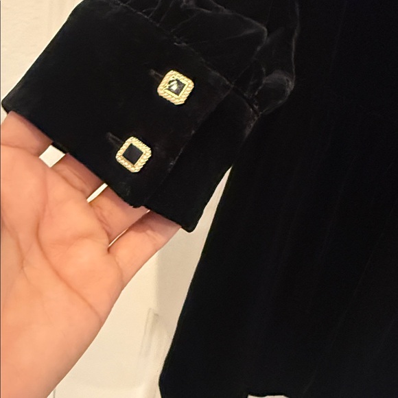 The Kooples Short Black Velvet Dress with Bijou Buttons. - Picture 14 of 15
